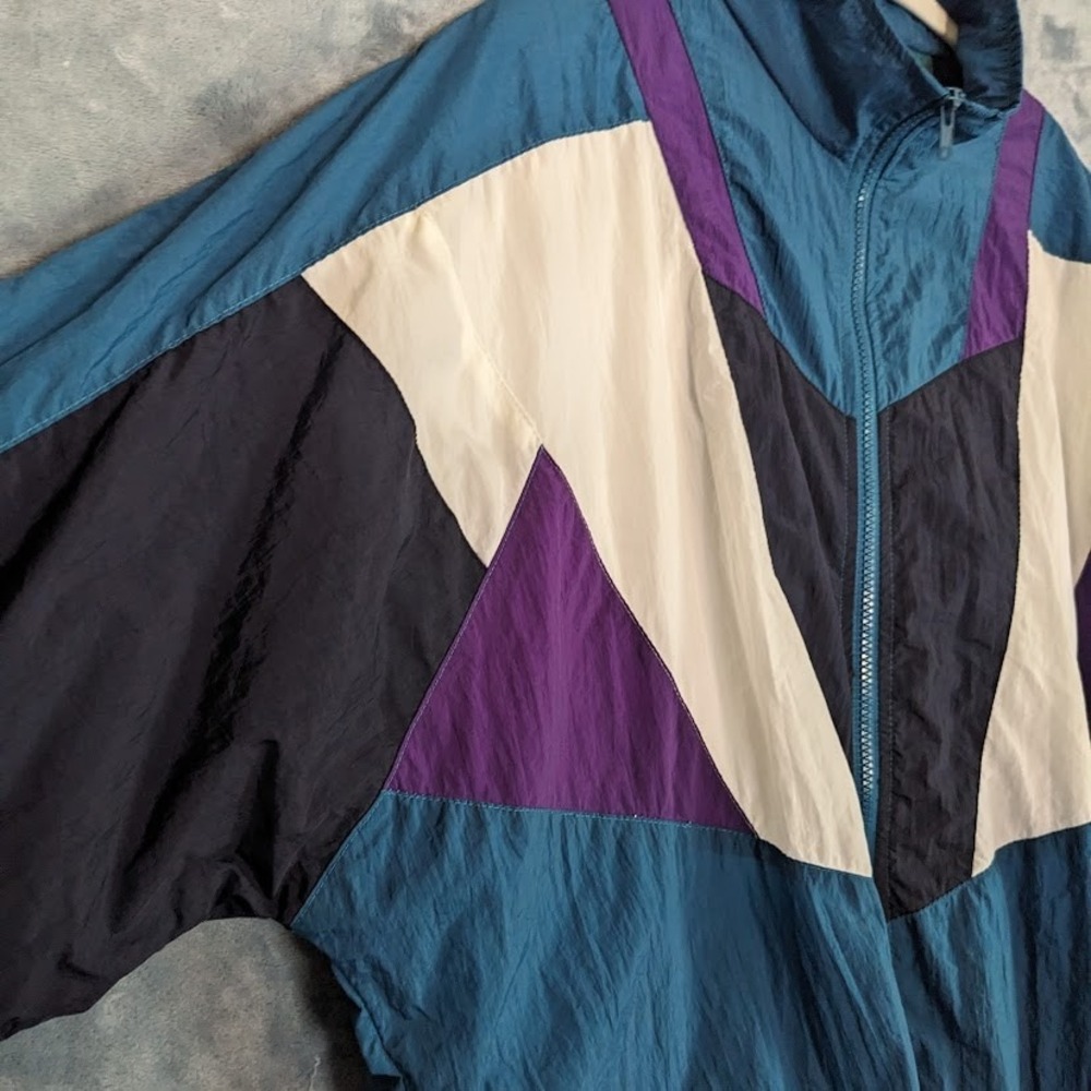 Vintage Claybrooke Sport Windbreaker Jacket 90s Colorblock Teal Navy Purple XL - Picture 12 of 12